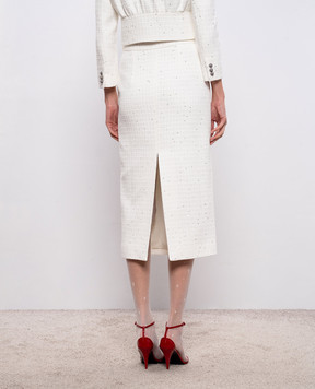 Alessandra Rich Біла твідова спідниця міді з паєтками FABX4358F4702