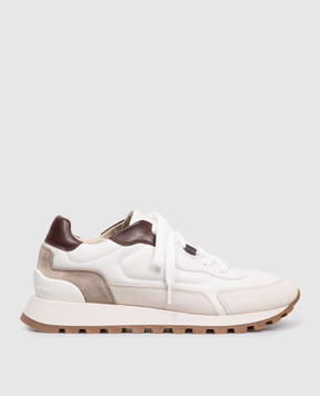 Brunello Cucinelli Белые кожаные кроссовки с цепочкой мониль MZGSG3028