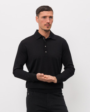 Stefano Ricci Чорне поло з довгими рукавами з шовком K616440P34F26109