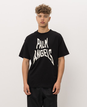 Palm Angels Черная футболка с принтом логотипа Distorted PAMAA001JR016