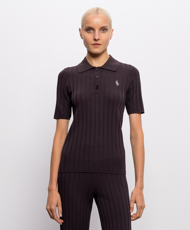Sporty & Rich Коричневое поло в рубчик WS069711302BR29 изображение 3