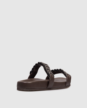 Brunello Cucinelli Коричневі шкіряні шльопанці з ланцюжком моніль MZGAG3159