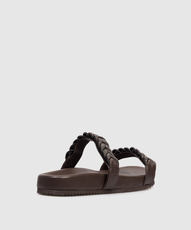 Brunello Cucinelli Коричневі шкіряні шльопанці з ланцюжком моніль MZGAG3159 зображення 3