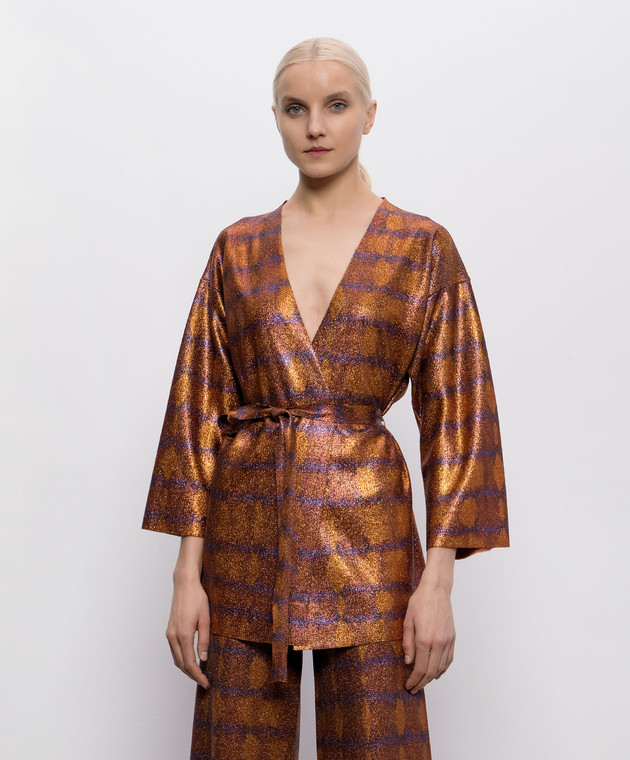 Momoni Коричневый кардиган CHAMA на запах с люрексом MOKN00166MO изображение 3