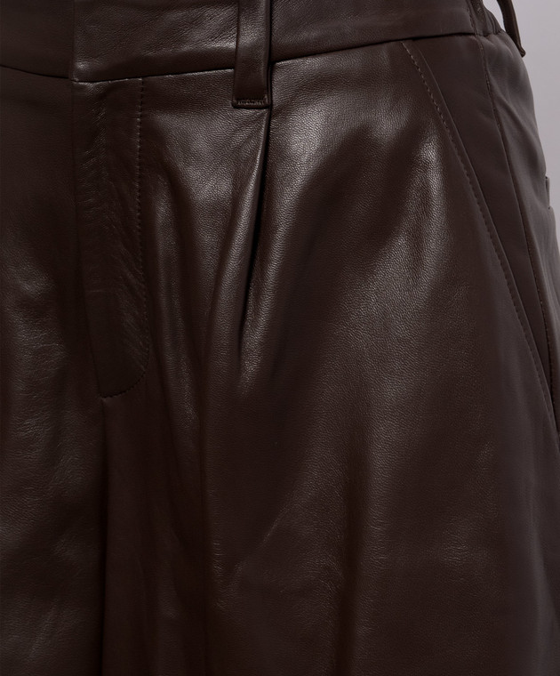 Brunello Cucinelli Коричневі шкіряні бермуди з ланцюжком моніль MPBURP9306 зображення 5