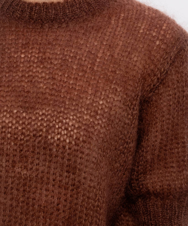 Brunello Cucinelli Коричневый свитер из кашемира и шелка с короткими рукавами MLC349310P изображение 5