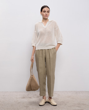 Peserico Штани кольору хакі з льону з ланцюжком A0407202606