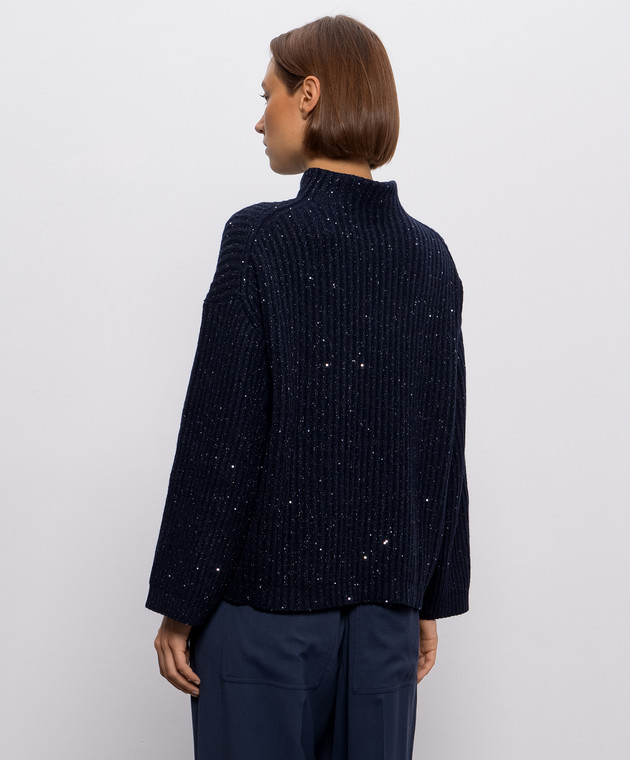 Brunello Cucinelli Синий свитер из кашемира и шерсти с люрексом MBM753504P изображение 4