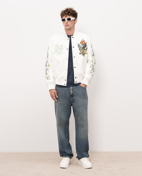 Off-White Белый кожаный бомбер с принтом 44MJA122Z26L003