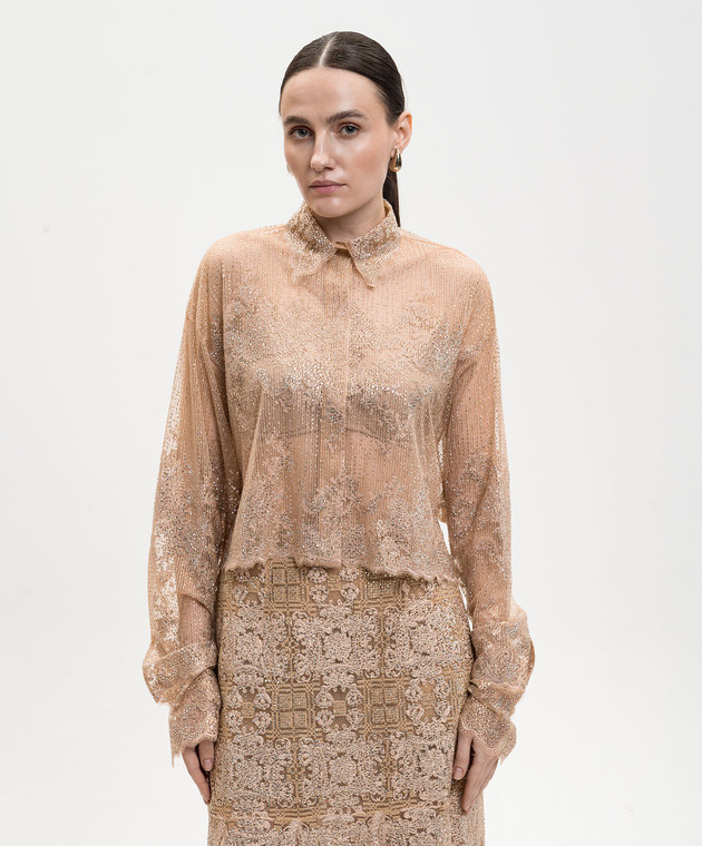 Ermanno Scervino Бежева блуза з кристалами D482K726CTUJP зображення 3