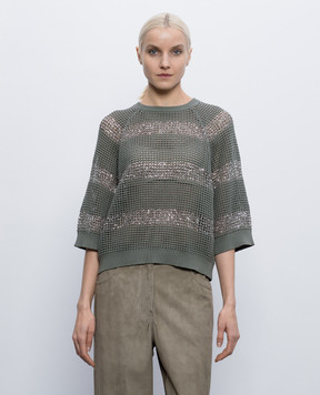 Brunello Cucinelli Зелений ажурний джемпер з паєтками M58772800