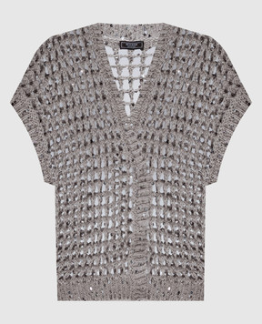 Peserico Коричневый ажурный жилет с пайетками E99170F039329A