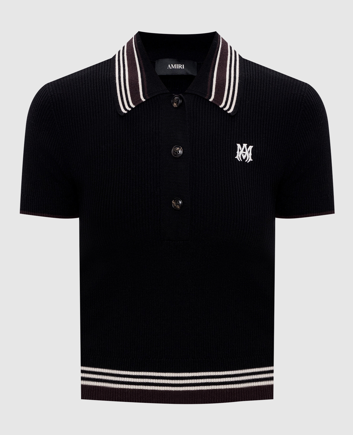 Черное поло в рубчик с шерстью