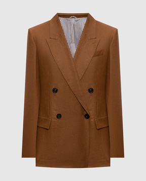 Brunello Cucinelli Коричневий жакет з льону з ланцюжком MH5277317