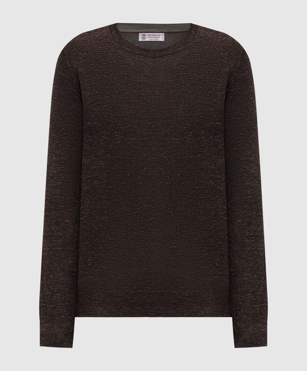 Brunello Cucinelli Коричневый джемпер из кашемира, шелка и льна MSY00100