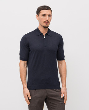 Enrico Mandelli Синє поло із шовку з нашивкою логотипа 3K065A5674