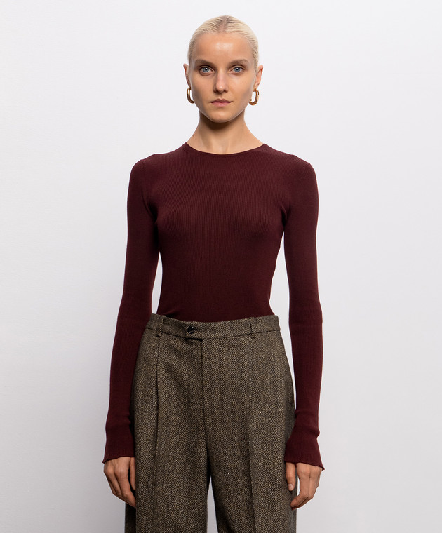 Saint Laurent Бордовый топ в рубчик из шерсти, кашемира и шелка A0000PYAPK2 изображение 3
