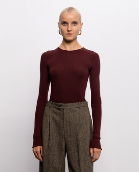 Saint Laurent Бордовый топ в рубчик из шерсти, кашемира и шелка A0000PYAPK2