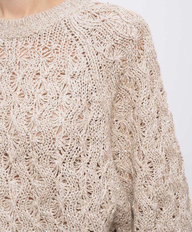 Brunello Cucinelli Бежевий джемпер з шовком та льоном MEA371100 зображення 5