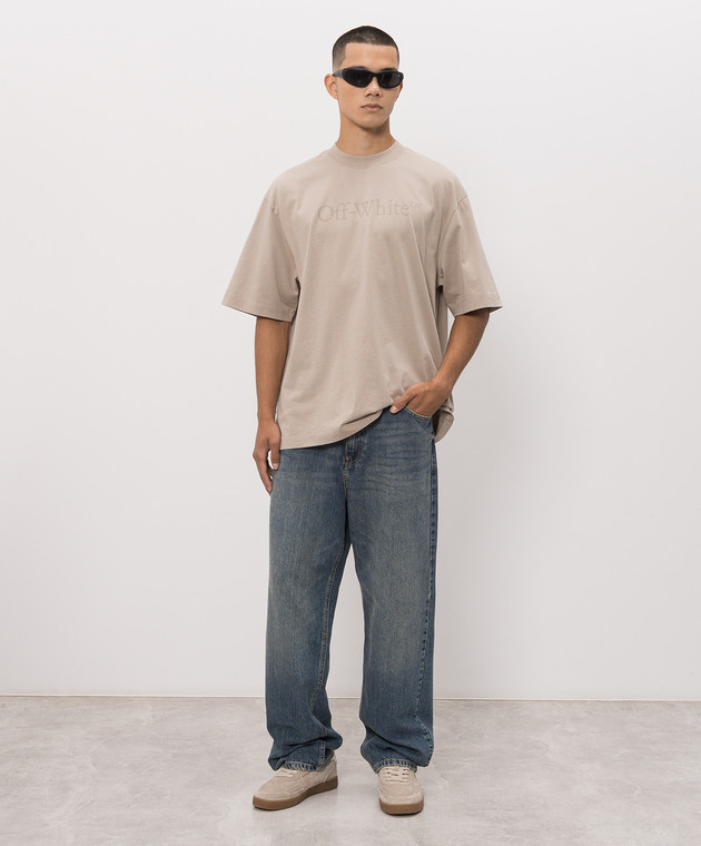 Off-White Бежевая футболка с принтом логотипа 44MAA120S26J00H изображение 2