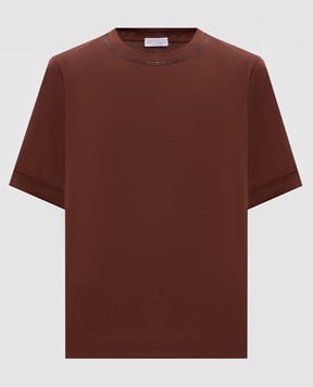 Brunello Cucinelli Коричнева футболка з відворотами M0T81BZ100