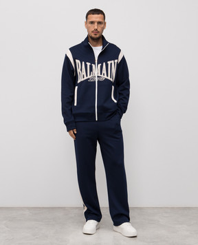 Balmain Синя спортивна куртка з принтом логотипа FH0TFA85BD29