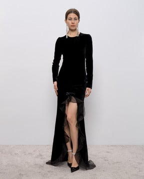 Alessandra Rich Чорна оксамитова сукня з рюшами FABX4259F2603