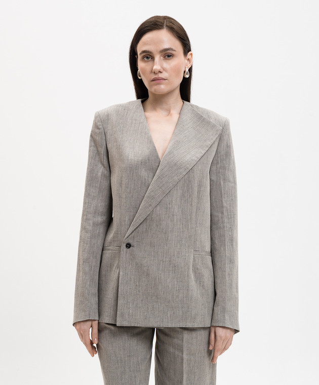 Loulou de Saison Серый двубортный жакет SUNA с льном SUNA изображение 3