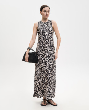 Asceno Черное платье Valencia из шелка в принт D020F04C504