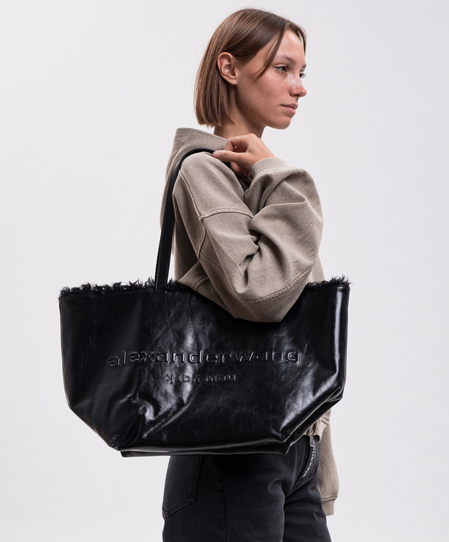 Alexander Wang Черная кожаная глянцевая сумка-тоут на меху 20426T21L изображение 2