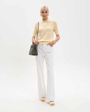 LISA YANG Желтое поло Cristine с кашемиром в узор 2026022