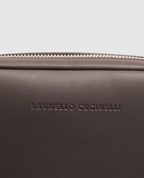 Brunello Cucinelli Коричневий шкіряний несесер з тисненням логотипа MWZNBU430