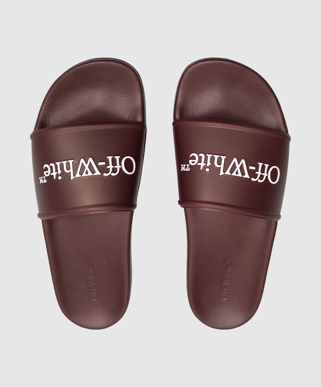 Off-White Бордові слайдери з фактурним логотипом OF06097601 зображення 4