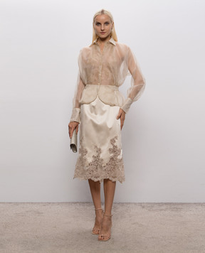 Ermanno Scervino Бежева спідниця із шовку з мереживом D492O742APNXE