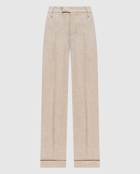 Brunello Cucinelli Бежевые брюки из шерсти и кашемира с отворотами MB162P8492