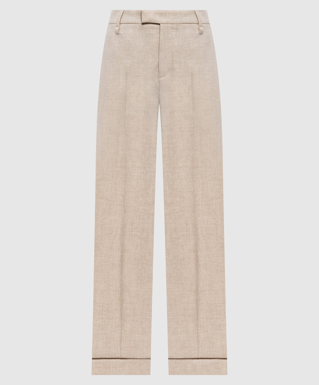Brunello Cucinelli Бежевые брюки из шерсти и кашемира с отворотами MB162P8492