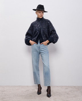 Brunello Cucinelli Синий ажурный кардиган с мохером и шелком MRCR18906