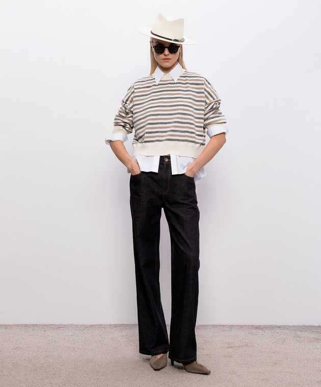 Brunello Cucinelli Свитер цвета айвори из шерсти, кашемира и шелка в полоску M16221900P изображение 2