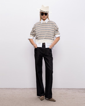 Brunello Cucinelli Свитер цвета айвори из шерсти, кашемира и шелка в полоску M16221900P