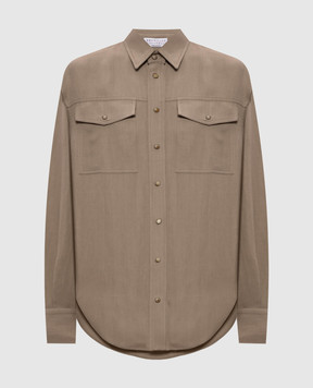 Brunello Cucinelli Коричневая рубашка с льном MH126NE406