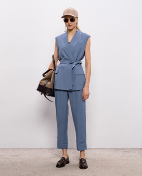 Brunello Cucinelli Синий жилет на запах с льном MH1267754