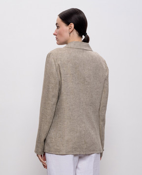 Peserico Бежевый двубортный жакет из льна S01227F02598