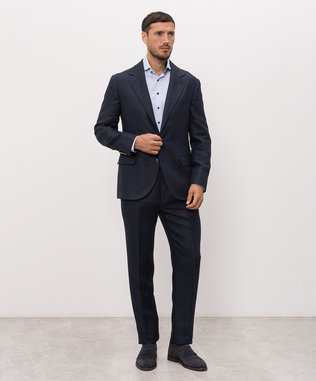 Brunello Cucinelli Синій костюм із шовку, льону та вовни MZ403LDTH5 зображення 3