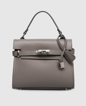 Gianni Notaro Серая кожаная сумка-сетчел Dollaro 099DOLLARONIKEL