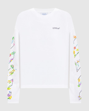 Off-White Белый лонгслив с брендовым цветочным принтом 2AB038S26JER001