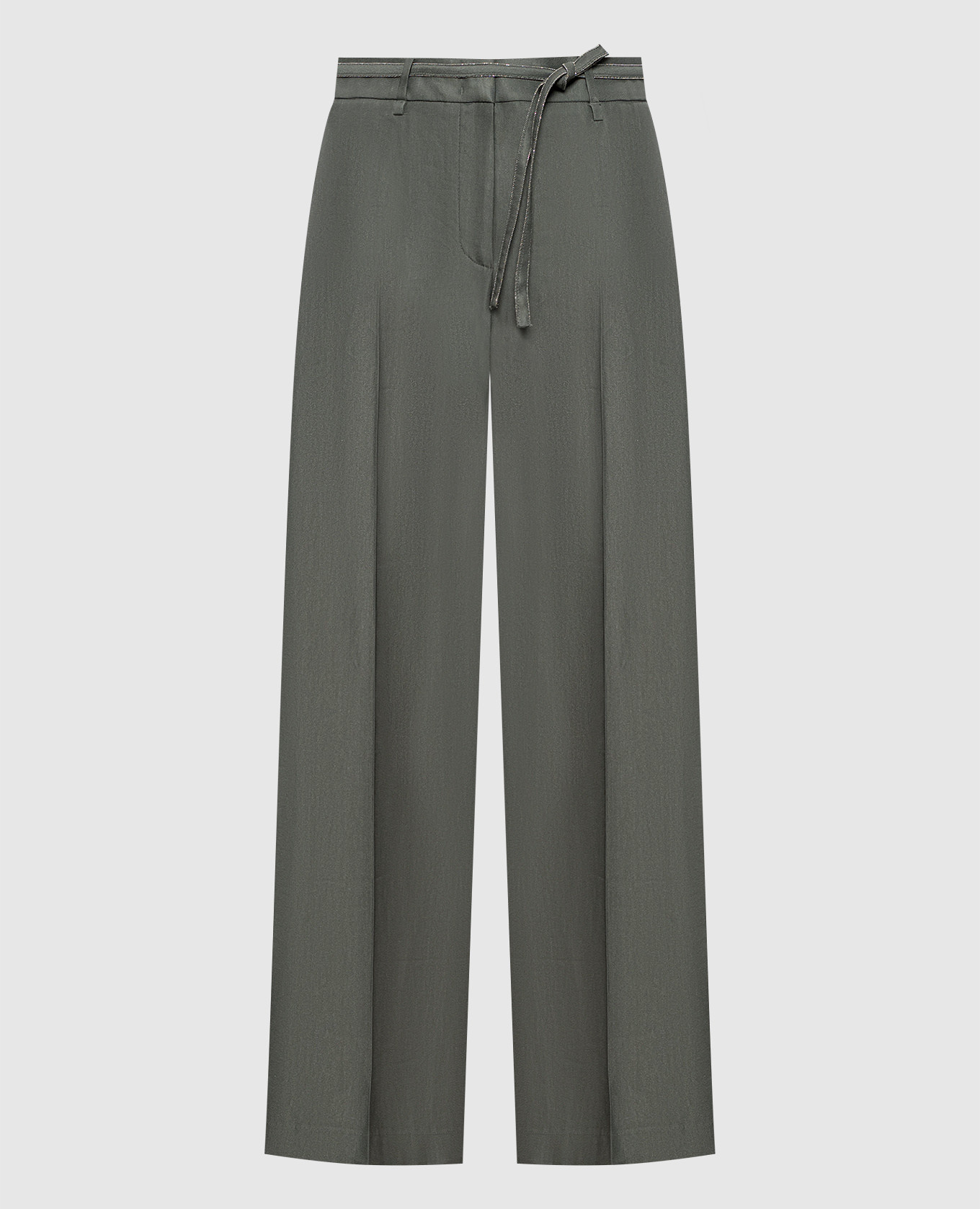 Зеленые брюки с леном с поясом