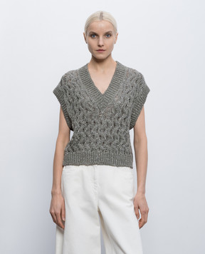 Brunello Cucinelli Жилет кольору хакі з шовком та льоном MEA371112