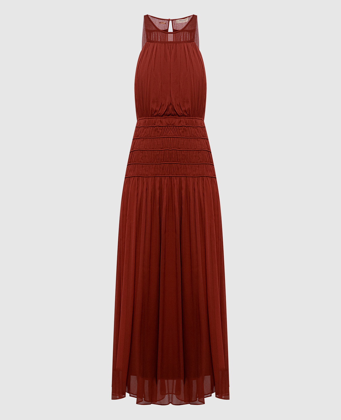 Коричневое платье макси с драпировкой