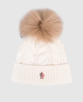 Moncler Grenoble Белая шапка из шерсти и кашемира с попмпоном K20983B00011A0069