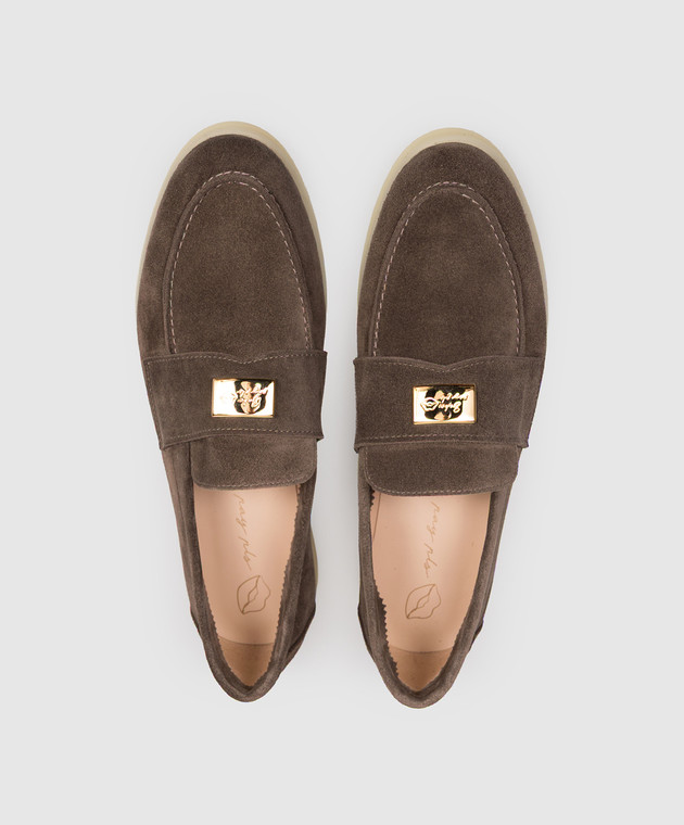 Babe Pay Pls Замшеві коричневі лофери з гравіюванням логотипа 218108ZA зображення 4
